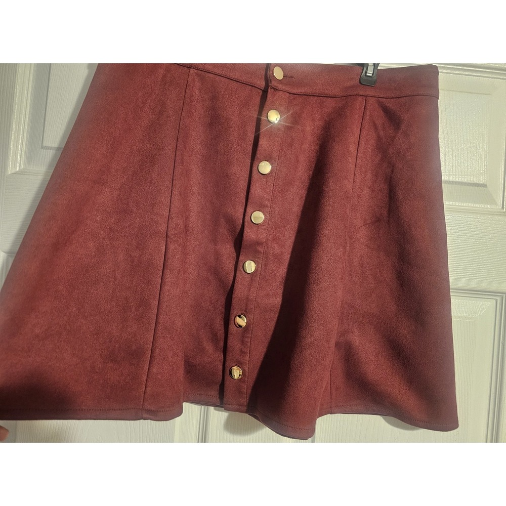 NWT Women's XL Burgundy Maroon A-Line Mini Skirt High Waist Gold Button Front - Picture 4 of 16